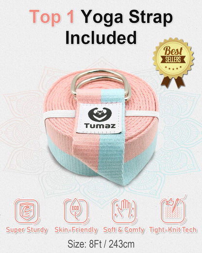 Tumaz Non-Slip Yoga Blocks 2-Pack - High Density/Lightweight EVA Foam & Natural Cork for Stability, Premium Set with E-Book Included