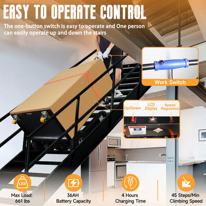 ROOMEDAL Electric Stair Climbing Dolly, 661lb 600W Powered Electric Stair Climbing Hand Trucks Dolly Cart with Rubber Tracks for Moving, Heavy Duty Stair Climber (Pure Black)