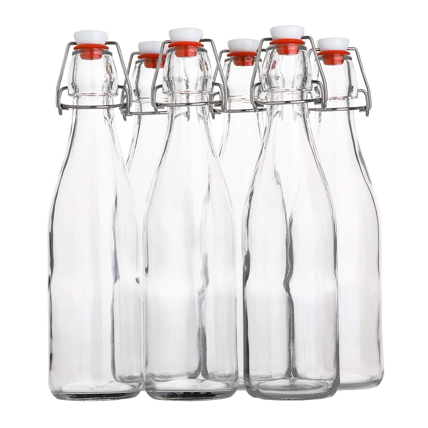 AYL Flip Top Glass Bottle [16 fl. oz./Pack of 6]– Swing Top Brewing Bottle with Stopper for Beverages, Oil, Vinegar, Kombucha, Beer, Water, Soda, Kefir – Airtight Lid & Leak Proof Cap – Clear