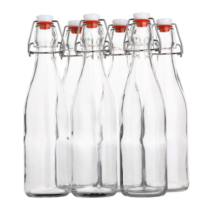 AYL Flip Top Glass Bottle [16 fl. oz./Pack of 6]– Swing Top Brewing Bottle with Stopper for Beverages, Oil, Vinegar, Kombucha, Beer, Water, Soda, Kefir – Airtight Lid & Leak Proof Cap – Clear