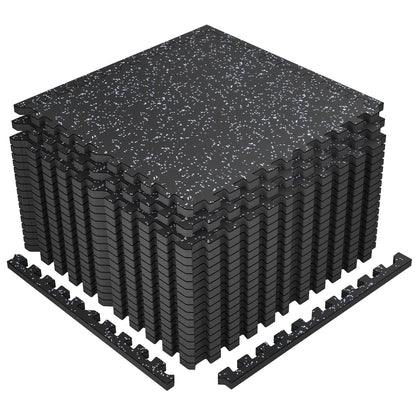 SUPERJARE 1" Extra-Thick Rubber Top Exercise Mat, Puzzle Gym Flooring for Home Gym, Gym Mat for Workout Equipment, Interlocking Floor Tiles with EVA Foam, 18 Pcs 72 Sq Ft, Black/Grey