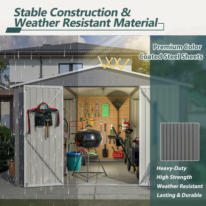 YOPTO 10X10 FT Outdoor Storage Shed,Metal Shed W/Lockable Doors,Air Vents & Sloped Roof,Garden Tool House W/Updated Frame Structure,for Backyard Patio Lawn,Gray