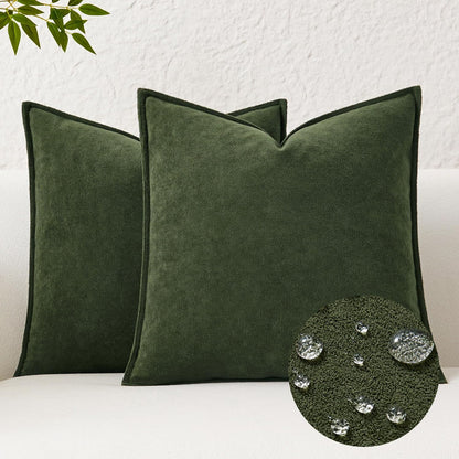 16x16 Inch Pack 2 Kevin Textile Spring Waterproof Decorative Pillow Covers Moss Green of Soft Boucle Textured Throw