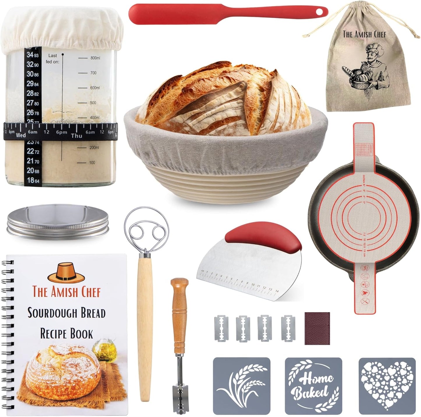 Complete Sourdough Bread Starter Kit, Glass Sourdough Starter Jar Kit & Tons of Sourdough Baking Supplies - Sourdough