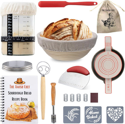 Complete Sourdough Bread Starter Kit, Glass Sourdough Starter Jar Kit & Tons of Sourdough Baking Supplies - Sourdough