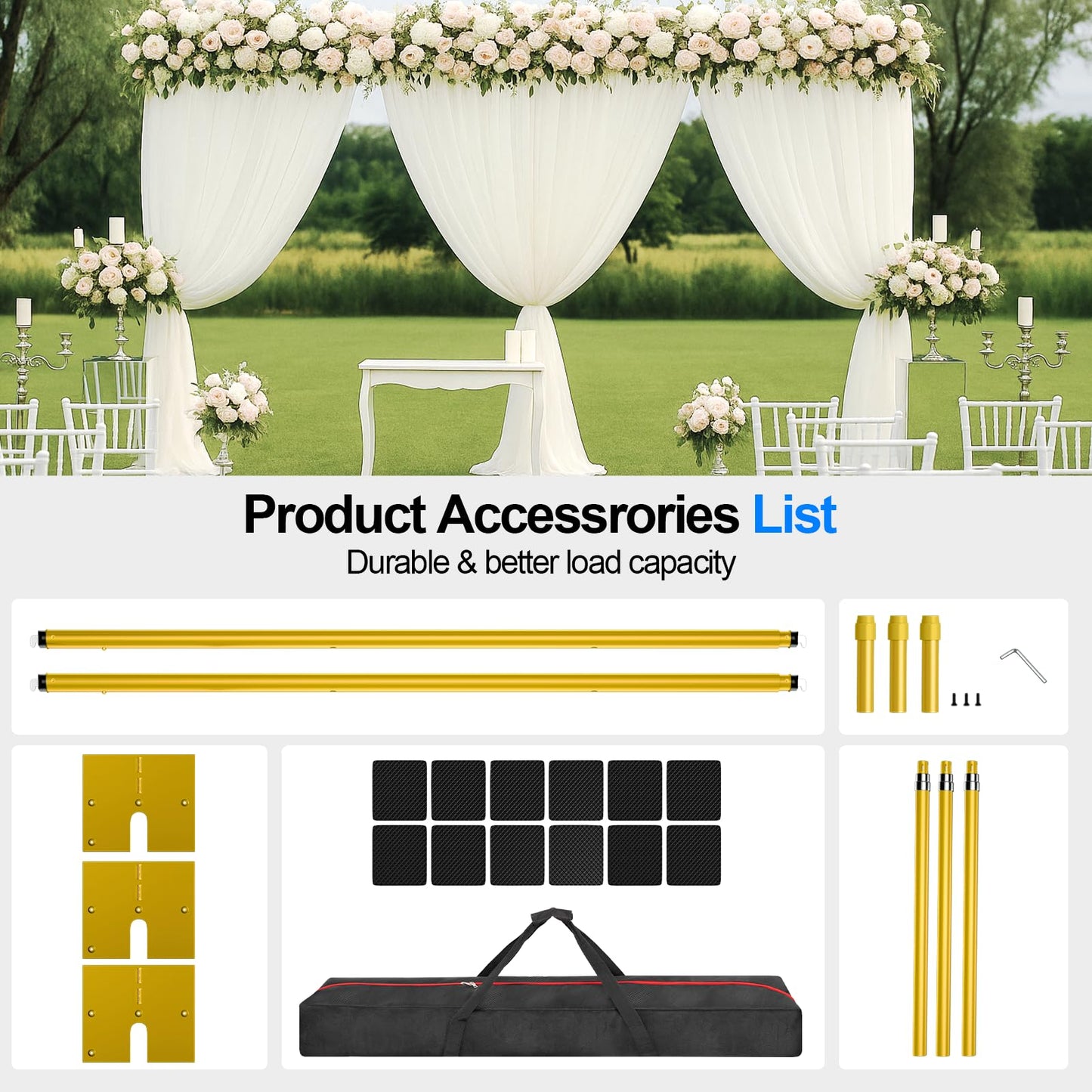 GLOSHOOTING Heavy Duty Backdrop Stand 10x20ft, Pipe and Drape Backdrop Stand Kit, Adjustable Metal Frame, Background Stand Back Drop for Wedding Birthday Party Decorations-Gold