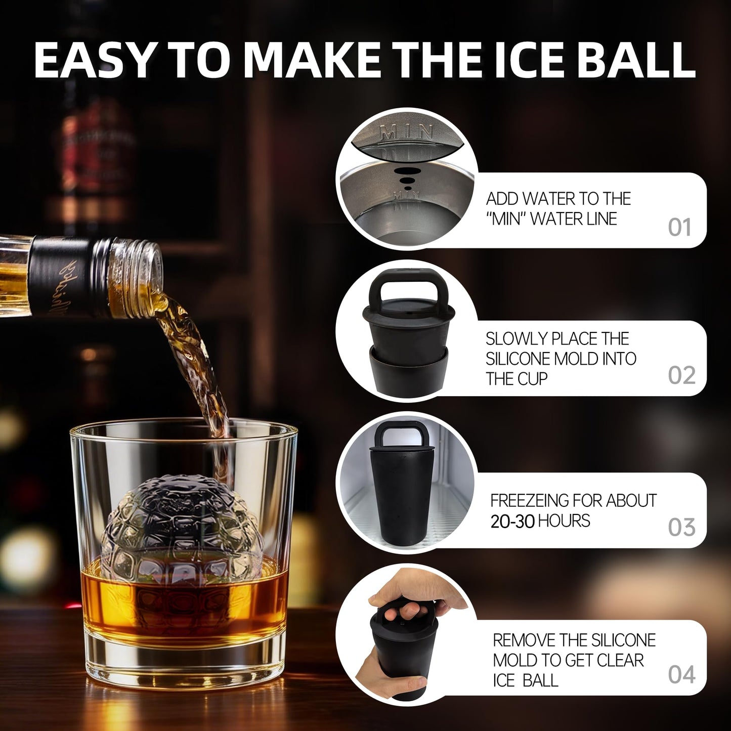 Clear Ice Cube Maker Tray – 2.3 Inch Large Diamond Ice Ball Mold, Stainless Steel & Silicone, Slow Melting Transparent Ice for Whiskey, Cocktails, and Home Bar Use