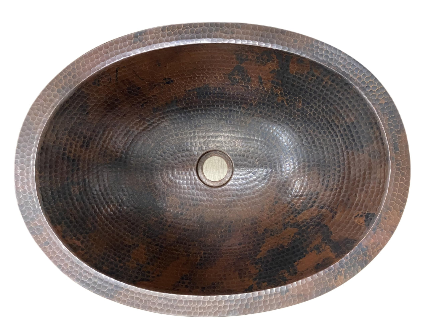 SimplyCopper 19" Oval Rustic COMBO Copper Bath Sink with Lift & Turn Drain & 2-Handled Faucet in ORB