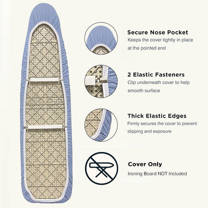UniSimp Ironing Board Cover - Extra Thick Natural Cotton, Scorch & Stain Resistant | 15"x54" Heatproof Blue