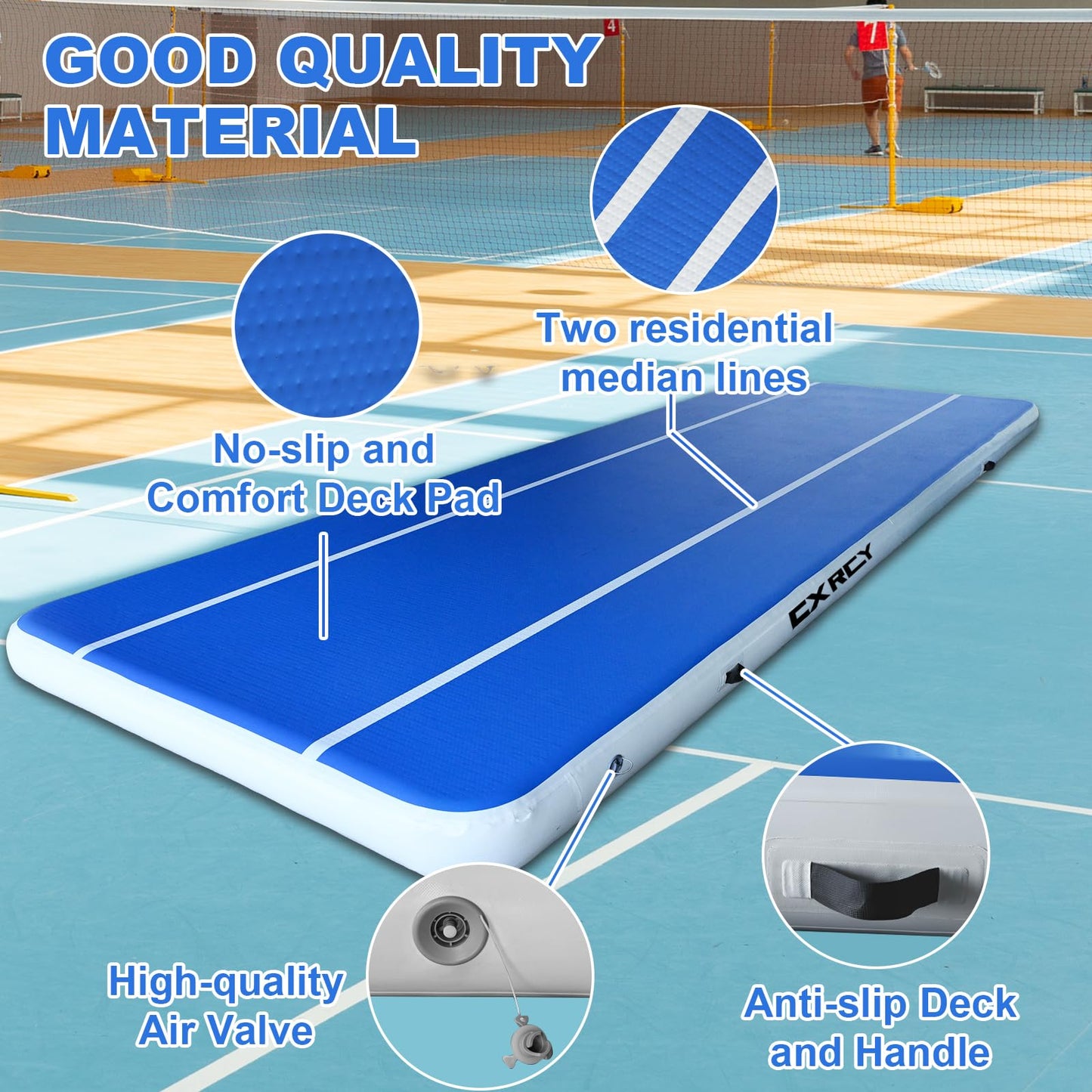 20ft/16ft Extra Large Gymnastics Training Mats Inflatable Air Gymnastics Mat 4/8 inches Thickness Inflatable Floor Mats for Home Use/Training/Cheerleading/Yoga/Water with Electric Pump (16ftL*6.6ftW*8inH(Width 6.6ft))