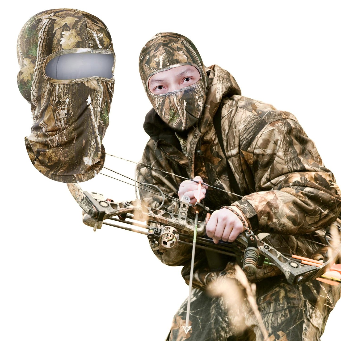 WTACTFUL 3 Pieces Balaclava Face Ski Mask for Men, Summer Breathable Full Face Cover Mask for Motorcycle Cycling Skiing Outdoor Sports Black Gray Tree Camo