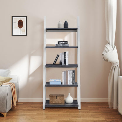 agnixnaf Gray Bookshelf with 4 Shelves, White Legs, Clean Lines, Ladder Bookcase, Industrial, for Office, Bedroom, Living Room, Study Room