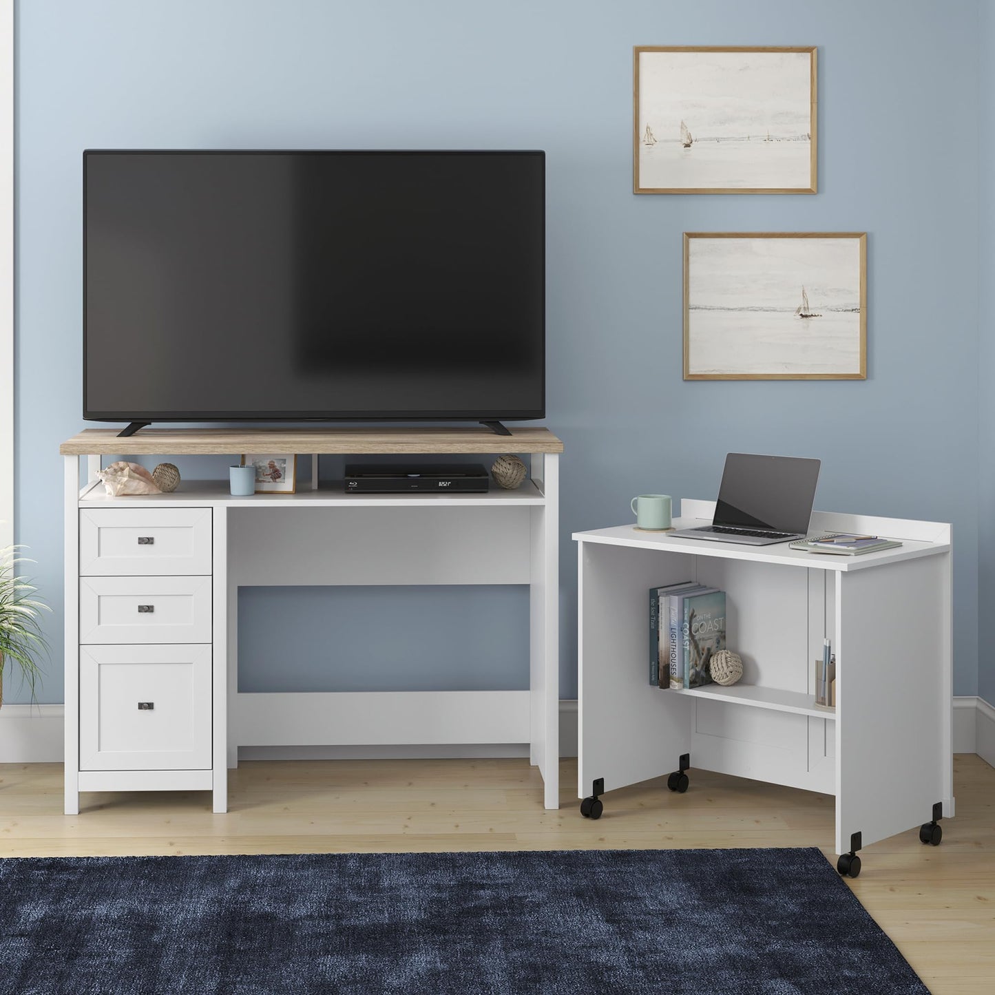 Sauder Cottage Road Credenza Desk, White Finish