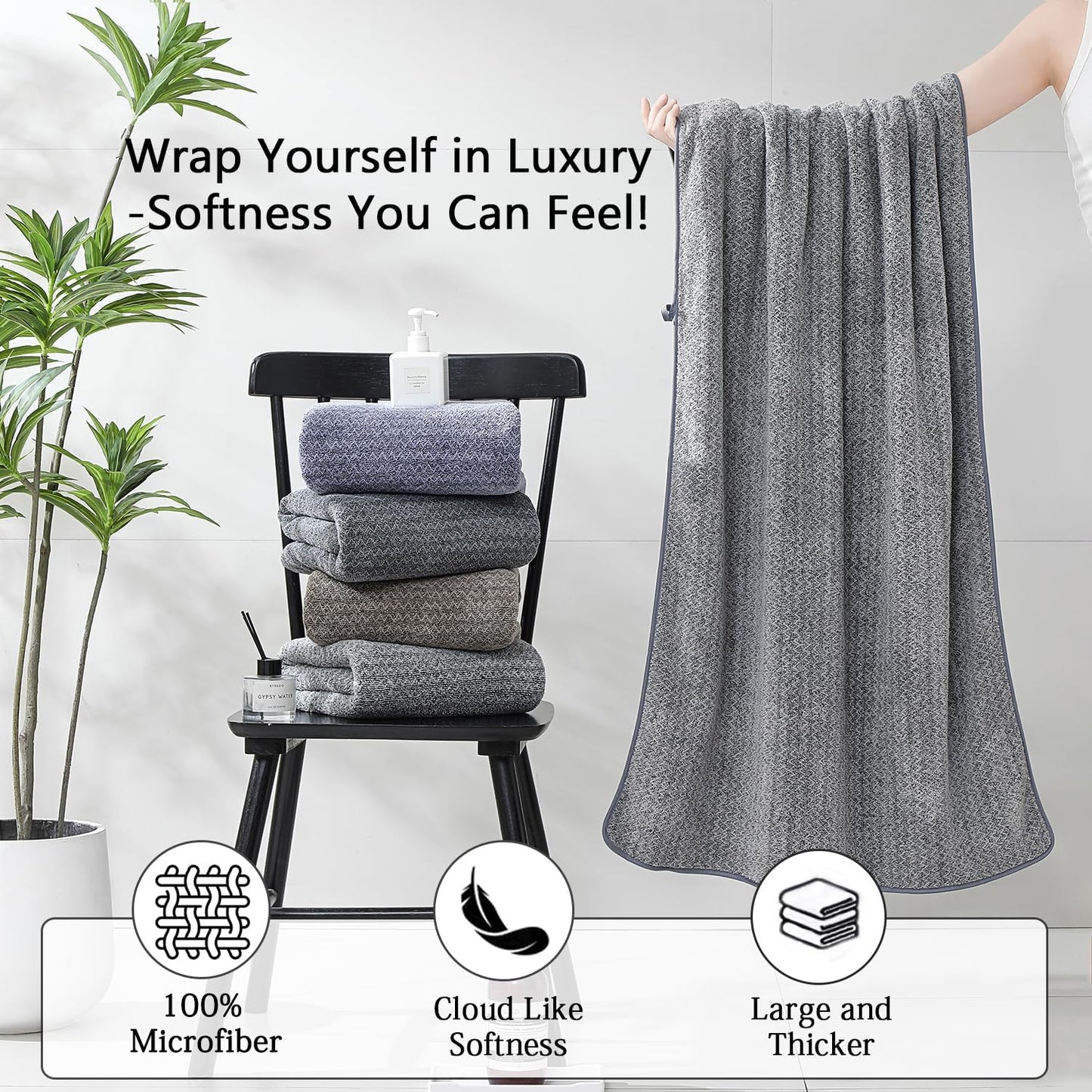 18 Set,100% Loops-6 Towels,6 Towels,6 Ycosy Piece Bath Towels Microfiber Family Bathroom Towel with Hanging Bath Hand