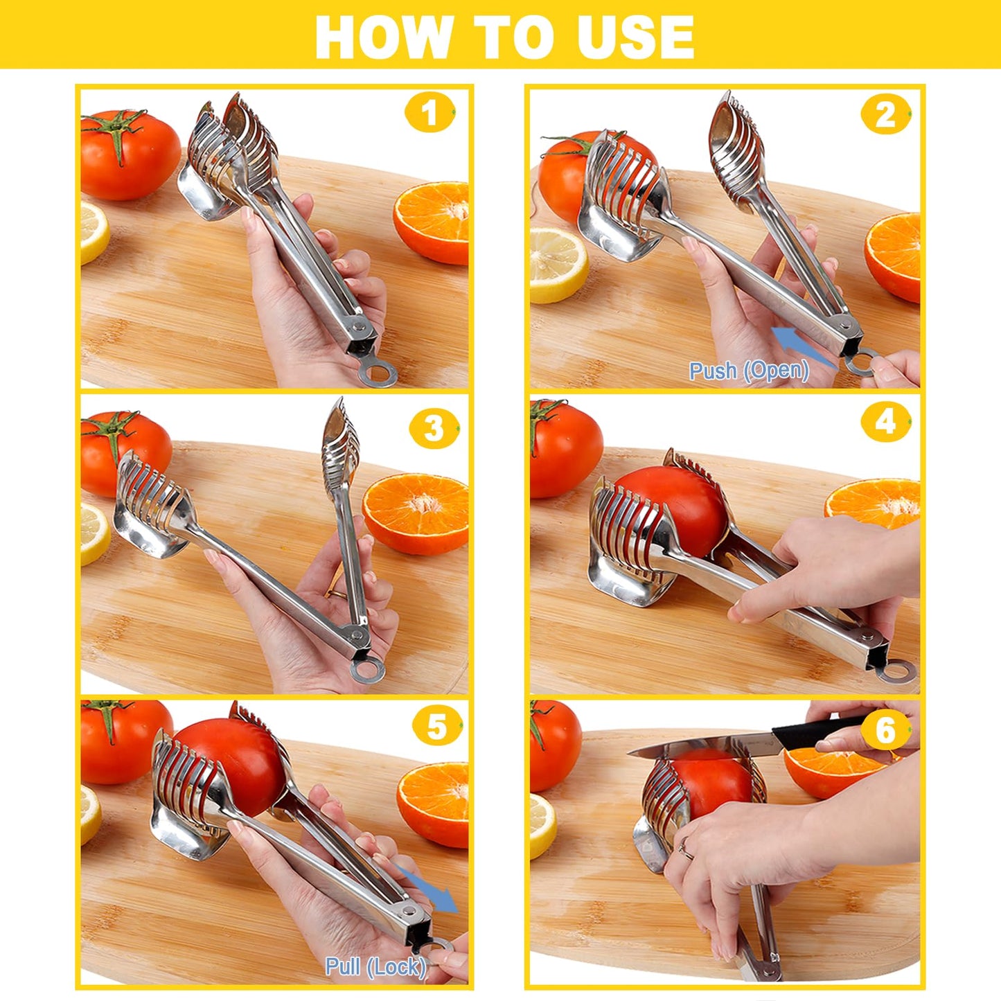 KAYCROWN Tomato Slicer Holder with Paring Knife Set, Stainless Steel Lemon Slicer Cutter for Slicing, Onion Holder for Slicing, Vegetable Cutter for Tomato, Lemon