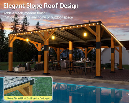 Jocisland 20' x 20' Cedar Wood Gazebo with Sloped Galvanized Steel Roof, Hardtop Gazebo Pavilion with Durable, Rot-Resistant Construction, Permanent Outdoor Pergola for Backyard, Garden & Deck