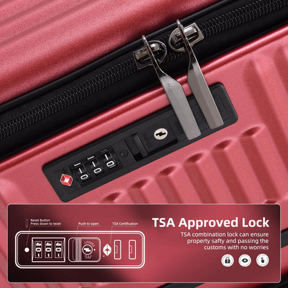Kaleenie 2 pieces 20/29 Aluminum Frame Carry On and Checked Luggage Set with Side Opening, Lightweight Hardshell ABS+PC Trunk Suitcase with TSA Lock, 360° Universal Wheels & Adjustable Handle,Wine Red