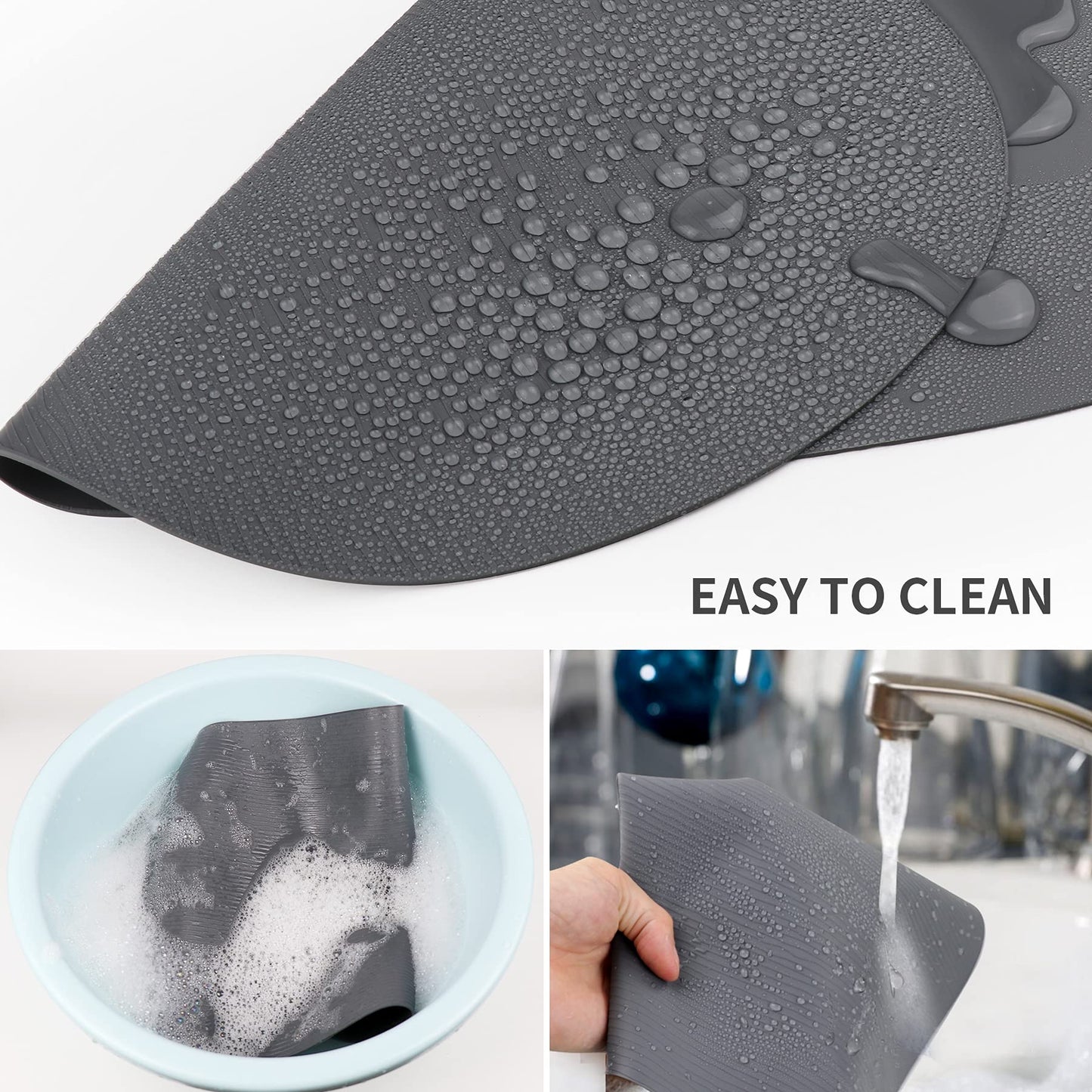 IYYI Silicone Placemats, Dining Placemats Set of 4, Waterproof Placemats for Kids, Heat Resistant Non-Slip Silicone Mats for Dinner Table, Dishwasher Safe (Light Gray, 17.7" ×12")