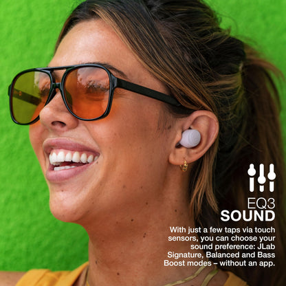 JLab Go Air Pop True Wireless Earbuds, in Ear Headphones, Bluetooth Earphones, Ear Buds with 32H Playtime, Bluetooth Earbuds with Microphone, USB Charging Case, Dual Connect, EQ3 Sound, Lilac
