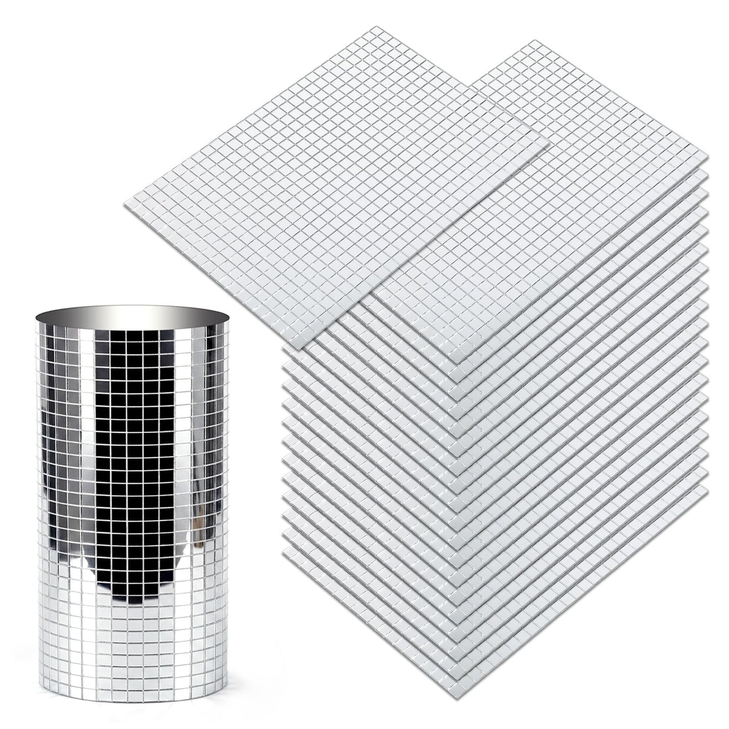 Yuanan 12000 PCS Disco Ball Mirror Tiles, 5×5 Mm Self Adhesive Mirror Mosaic Tiles Bulk Glass Mosaic Stickers Extra Sticky for Flower Pots, Glassware, Cups, DIY Crafts, Party and Home