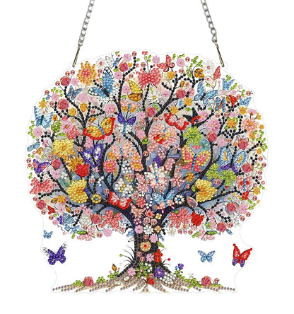 Life tree Diamond Art Hanging Kit for Adult, Painting Hanging Ornament Kit, Special Shaped Rhinestone,DIY Acrylic 5D Diamond Art Window Pendants Home Garden Wall Kits Hanging,Double Sided (Lifetree)