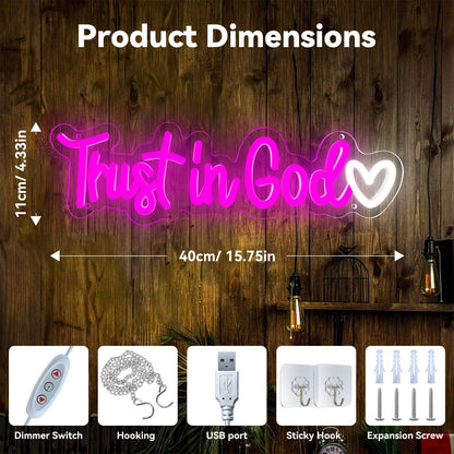 Vivafurn Trust In God Neon Sign,Christian Neon Light USB Powered Dimmable Led Sign Religious Neon Signs for Wall Decor, for Prayer Room Church Bedroom Living Room Jesus Christian Gifts