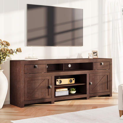 Farmhouse TV Stand for 75/80 Inch TVs, Long Entertainment Center with 4 Storage Drawers & 3 Open Shelf, Television Consoles Stands for Living Room, Bedroom