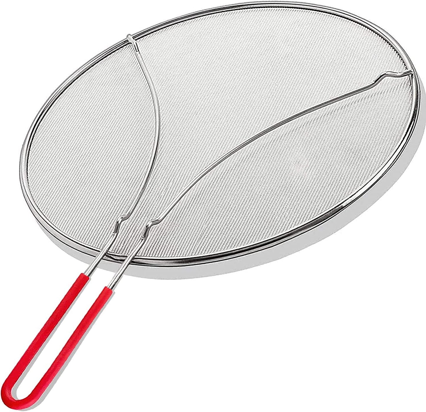 13" Grease Splatter Screen for Cooking | Stainless Steel Oil Splatter Guard and Ultra-Fine Mesh Protects Skin from Burns | Silicone Red Handle