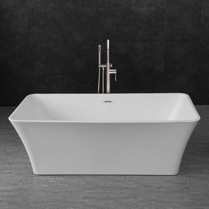 WOODBRIDGE 67" Acrylic Freestanding Bathtub Contemporary Soaking Tub, White Acrylic (Brushed Nickel Drain/Overflow),B0004 -B/N-Drain &O