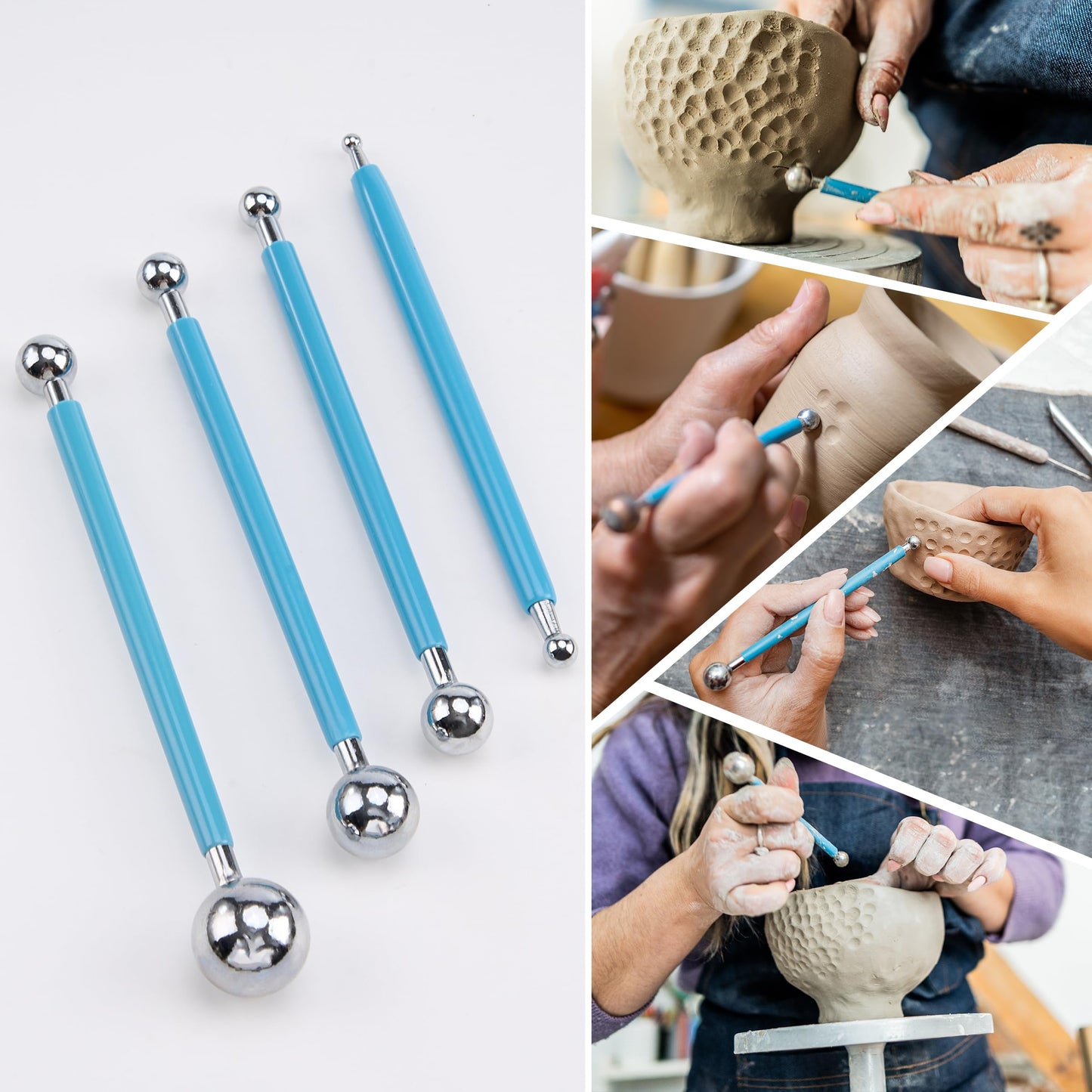 Pottery Clay Sculpting Tools Set, 61 Pcs Double Sided Ergonomically Designed Pottery Trimming Tools with Hardened Rustproof Metal Head and Carrying Case for Beginners, Professionals, School Students