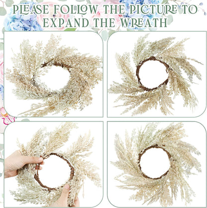 Panelee Pampas Grass Candle Rings - 4 Pcs Faux Greenery Wreaths for Boho Home Decor | 3.9 Inch Size