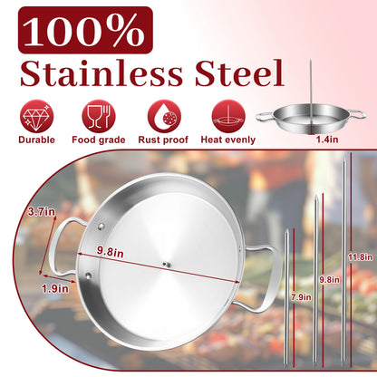 Al Pastor Skewer for Grill, HaSteeL Stainless Steel Shawarma Pan, Vertical Skewer Stand with 3 Removable Spikes(8"/10"/12") & Brush, Ideal for Tacos Al Pastor, Gyros, Shawarma Kebabs, Dishwasher Safe