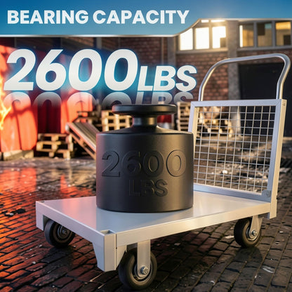 2600LBS Warehouse Cage Cart, Dual Height Handrail Rolling Cage Cart with Ergonomic Pull Handle, Heavy Duty Platform Truck Carts with Cage, Encrypted Mesh Anti-Dropping Guardrail Easy Assembly