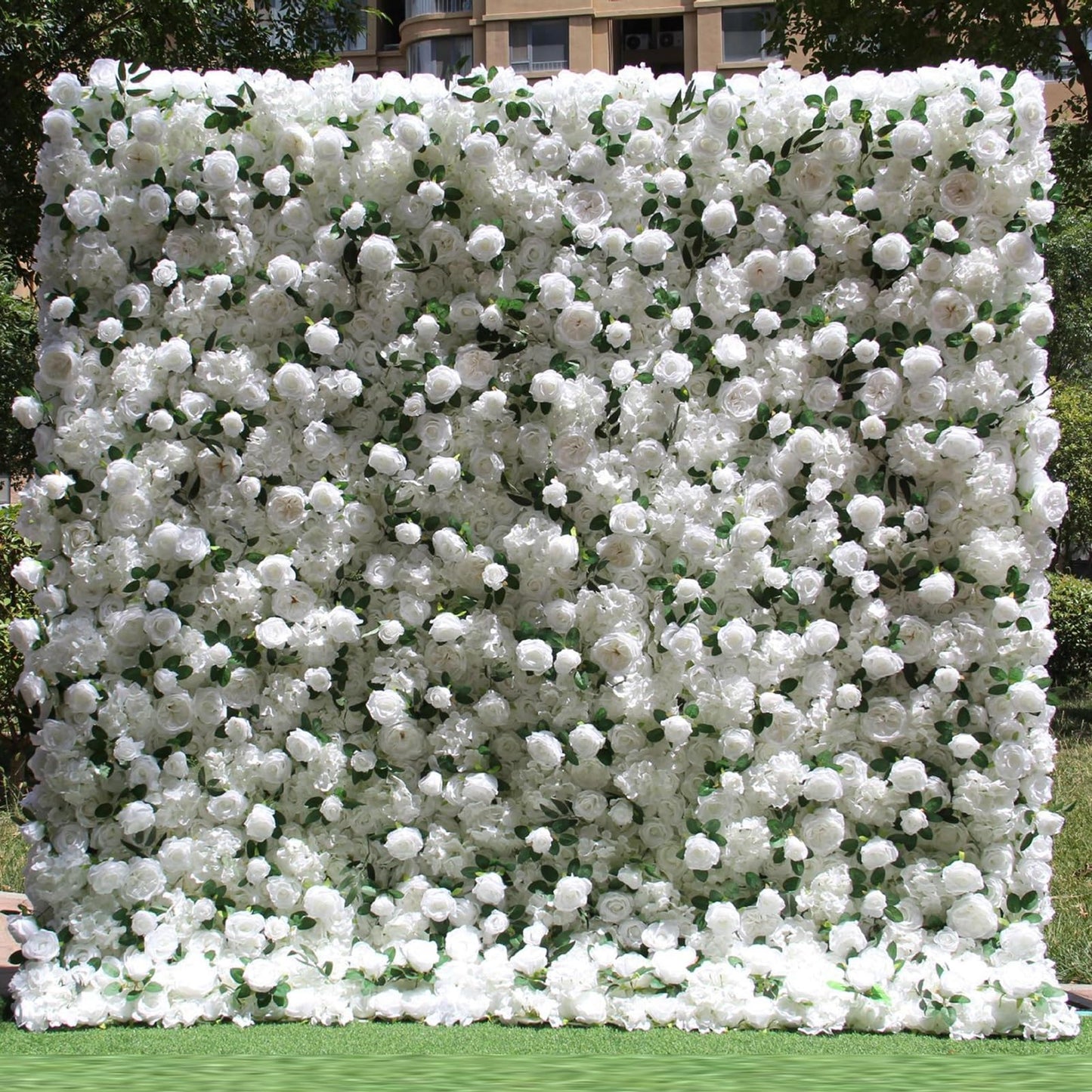 ERoomQ Simulated Cloth Background Flower Wall, Simulated White Roses Green Plants, Artificial Flower Wall Backdrop,Silky 3D Roses Decoration Indoor Outdoor for Wedding Party Bri,2x2m/6.5x6.5FT