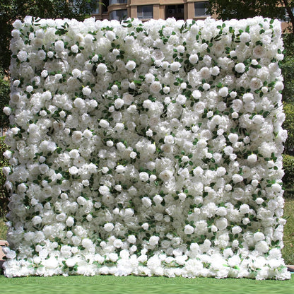 ERoomQ Simulated Cloth Background Flower Wall, Simulated White Roses Green Plants, Artificial Flower Wall Backdrop,Silky 3D Roses Decoration Indoor Outdoor for Wedding Party Bri,2x2m/6.5x6.5FT