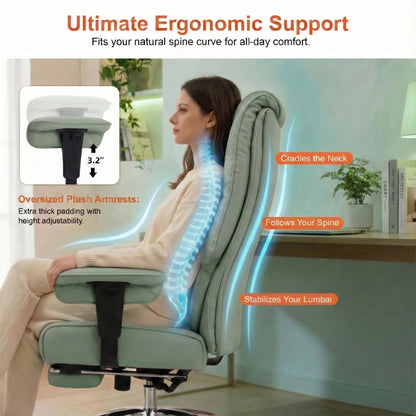EXCEBET Big and Tall Office Chair 400lbs Wide Seat, Leather High Back Executive Office Chair with Foot Rest, Ergonomic Chairs Lumbar Support for Lower Back Pain Relief (Light Green)