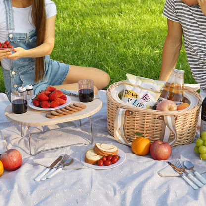 Zettfuly Picnic Basket Set for 2 - Wicker Insulated Picnic Basket with Waterproof Blanket, Folding Wine Picnic Table & Cutlery Kits, Picnic Baskets Kit for Camping, Outdoor, Valentine (White Flower)