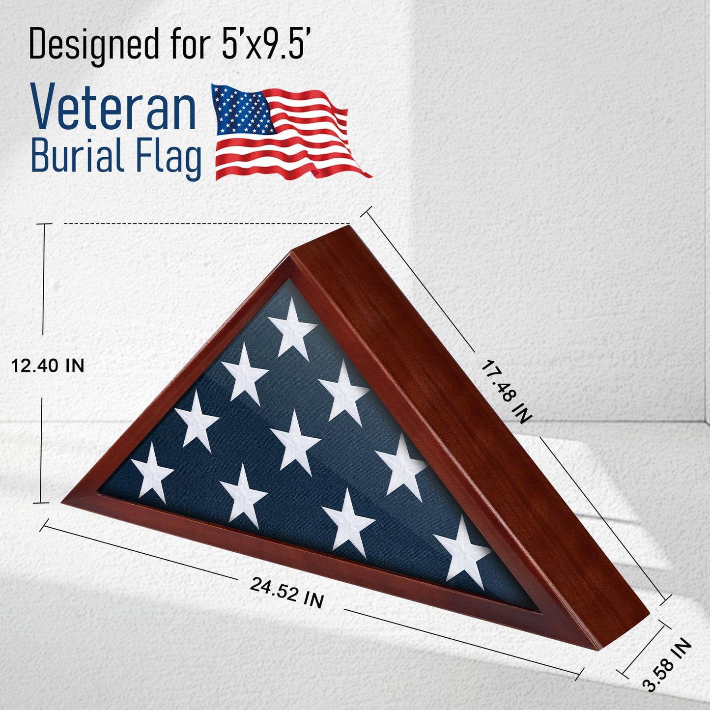 Meryndou Flag Display Case for 5x9.5 Burial Flag - Veteran Flag Display Box - Solid Wood - Military Memorial Shadow Box Frame for Wall or Tabletop - Red