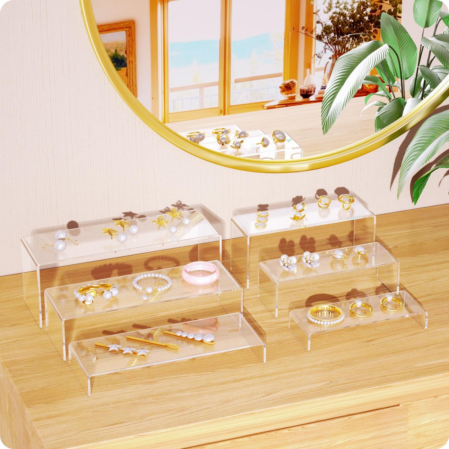 NIUBEE Acrylic Display Riser, 6 Pcs 12" Large Acrylic Risers, 2 Set Clear Rectangular Stands for Candy Dessert Cupcakes, Collectibles Display Stands Shelf for Display for Funko POP Figures