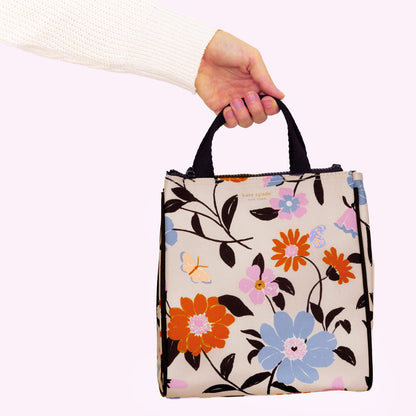 kate spade new york Portable Soft Cooler Lunch Bag, Thermal Tote with Insulated Interior Lining and Storage Pocket, Lunch Tote for Women, Floral Garden