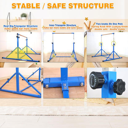 Marfual 5 Ft Fold Gymnastic Bar with Mat Kip Bar with Mat with Professional 4 Ft Width for Kids and Girl and Teenage Home and Club Use