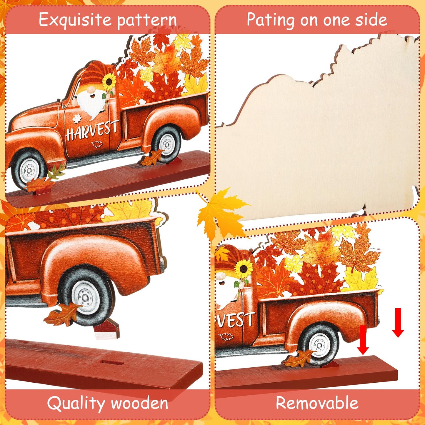 Blosssound 6 Pcs Fall Table Decorations Wooden Thanksgiving Table Signs Hello Fall Truck Gnomes Pumpkin Sunflower Centerpieces for Autumn Harvest Happy Thanksgiving Party Decor Supplies Gifts