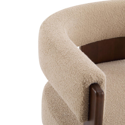 Merax Boucle Upholstered Accent Chair, Modern Barrel Armchair with Wooden Legs, Comfy Lounge Reading Chair for Living Room Bedroom Office, Soft Fabric Single Sofa Chair, Light Camel