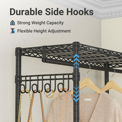 VIPEK R2C Heavy Duty Rolling Garment Rack with Cover, Portable Closets with Double Rods & Lockable Wheels, Covered Clothing Rack for Hanging Clothes, Black Rack with Black Upgraded Polyester Cover
