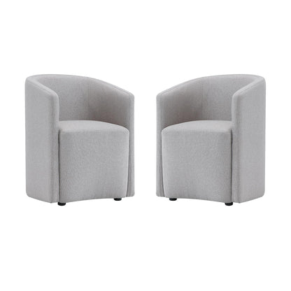 Manhattan Comfort Hearth Modern Barrel Dining Armchair, Accent Upholstered Dining Chair with Woven Fabric, Stylish Curved Back, High-Density Foam, Fully Assembled, Light Gray