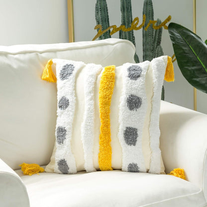 Woven Tufted Farmhouse Boho Throw Pillow Cover - Modern Decorative Multi Color Geometric Stripes, 18 x 18 Inches