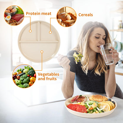 becutlery 9" Unbreakable Divided Plates (8 PCS). Microwave & Dishwasher Safe! For kids & adults. Wheat straw, BPA - free. Portion control for health/weight loss. 3 -compartment, durable & smooth.