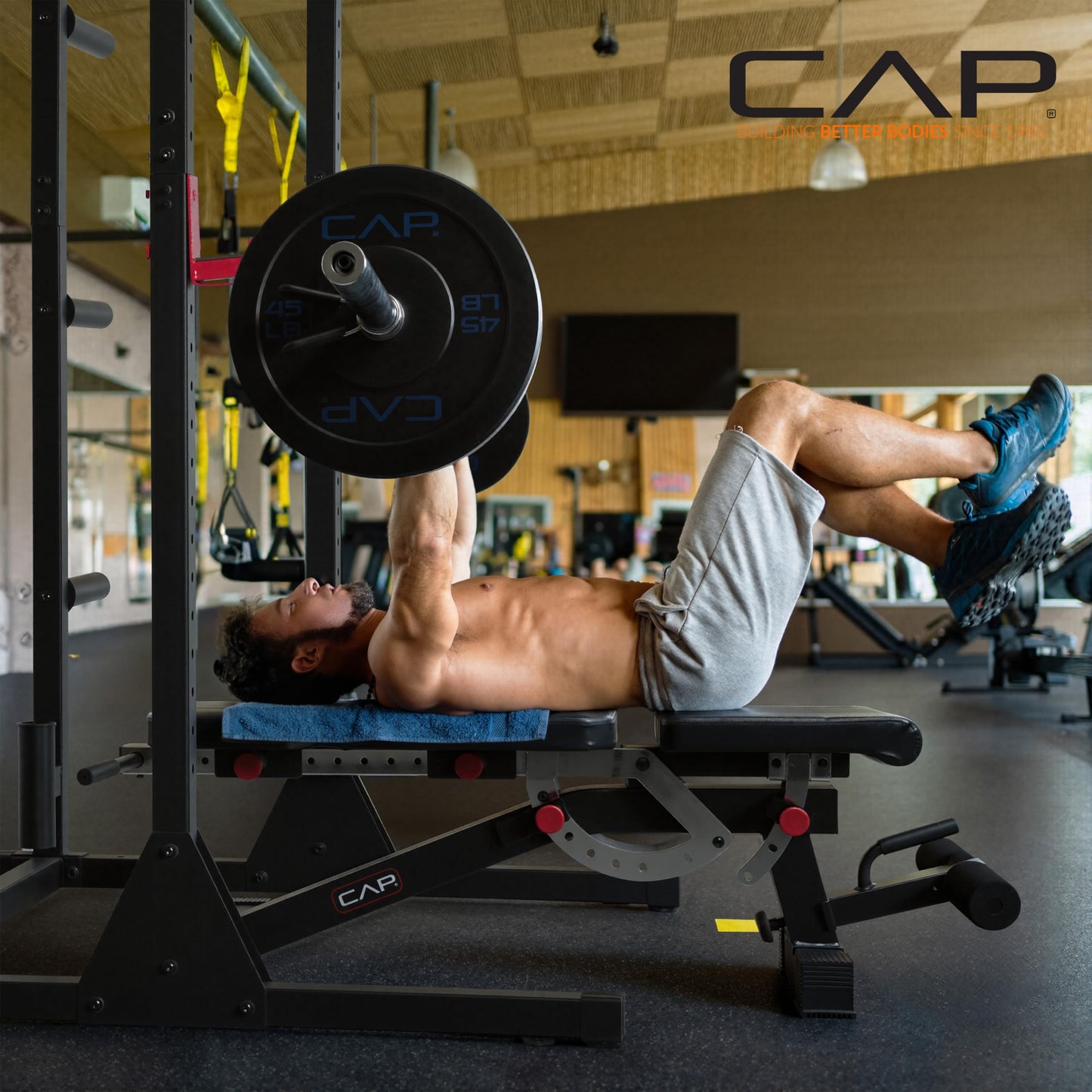 Cap Power Rack with Pull Up Bar & Attachments - Squat Rack & Strength Training Power Cage for Home Gym - White