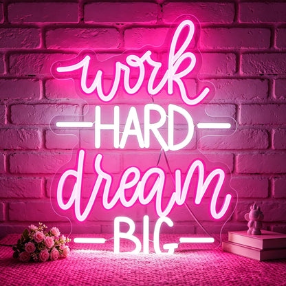 Ebdobgbs Work Hard Dream Big Neon Sign Led Neon Lights Neon Signs for Wall Decor Light Up Sign for Birthday Party Club Gift