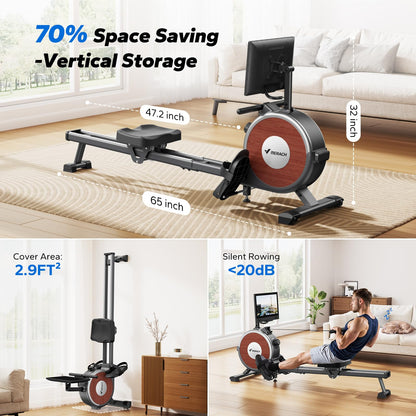 MERACH Rowing Machine with 15.6" HD Rotating Screen, Magnetic Rowing Machines for Home, 16 Levels Rower Machine of Quiet Resistance, Dual Slide Rail with Max 350lbs Weight Capacity, App Compatible